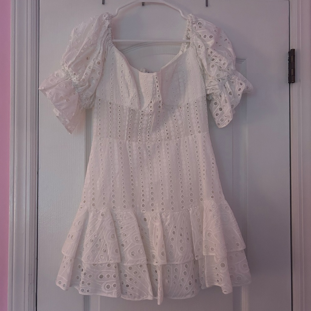 Charo Ruiz White Eyelet Dress with Puff Sleeves